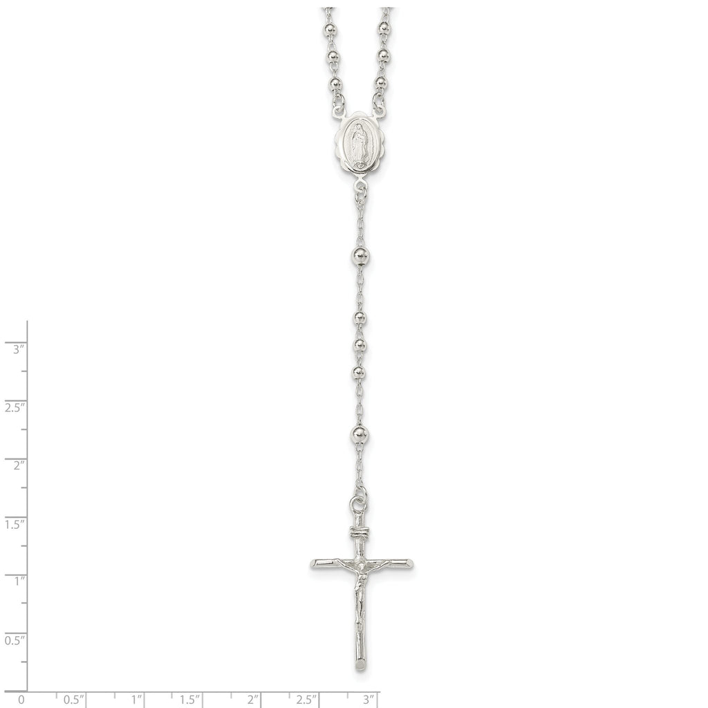 Sophia Jewelers Sterling Silver Rosary Necklace with Polished Anti-Tarnish Finish