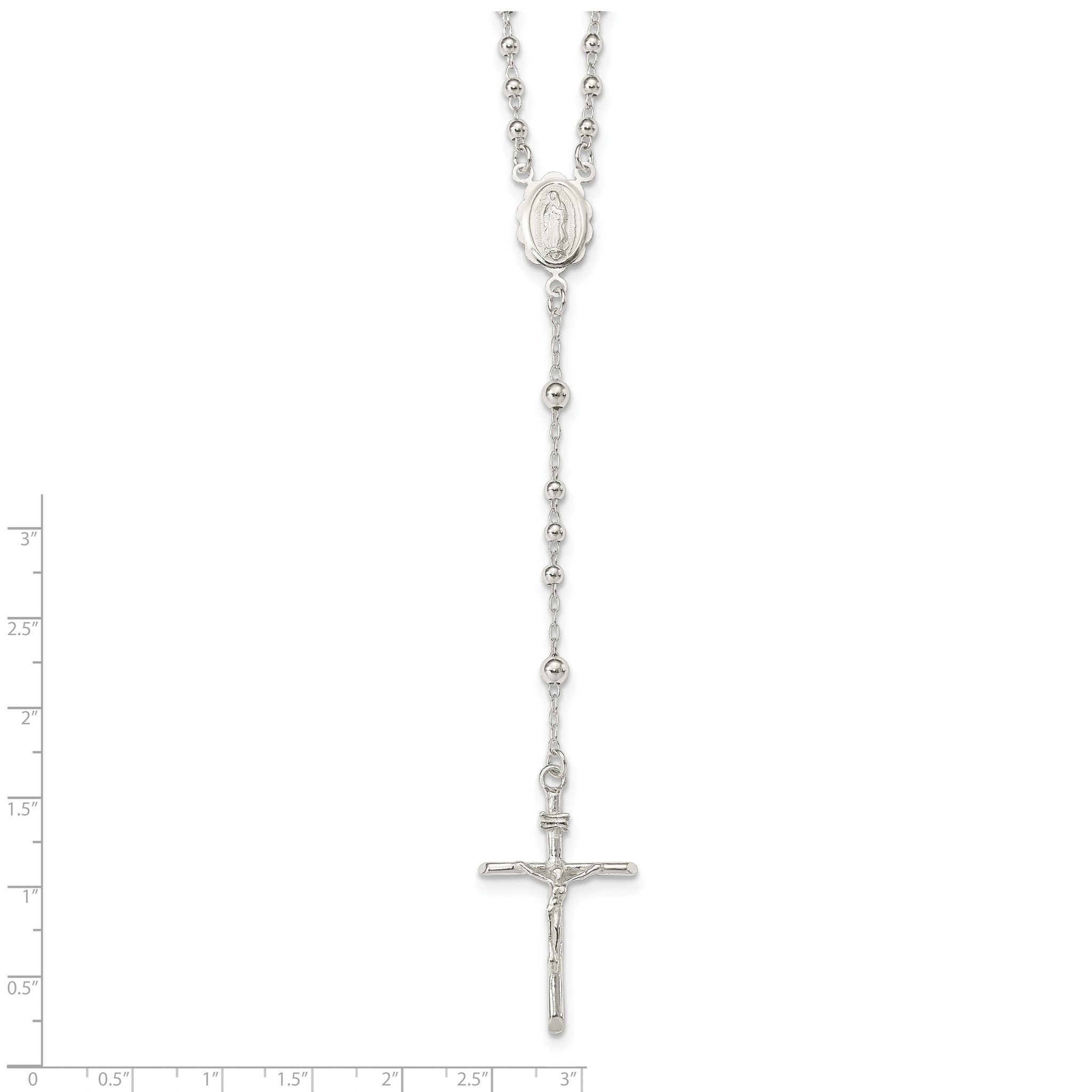 Sophia Jewelers Sterling Silver Rosary Necklace with Polished Anti-Tarnish Finish