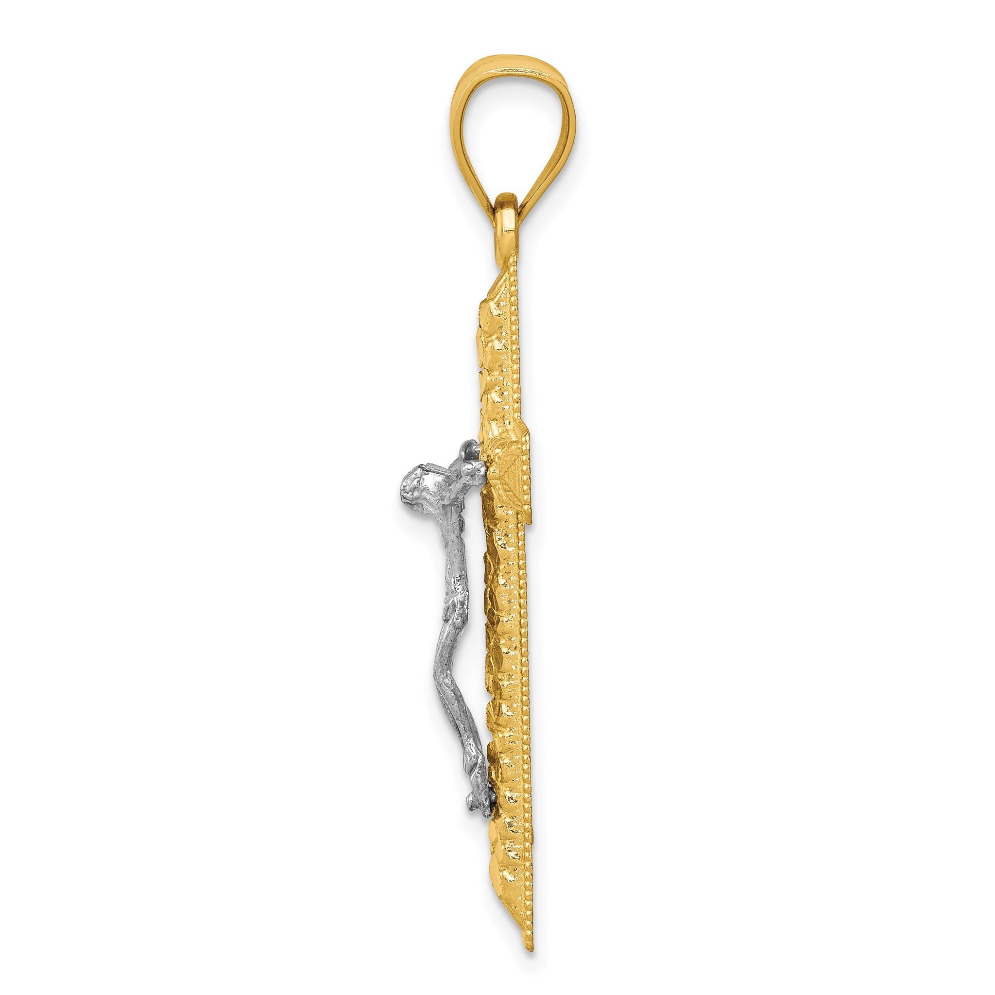 14K Two-Tone Gold Crucifix Pendant with Polished Diamond-Cut Finish Secondary image