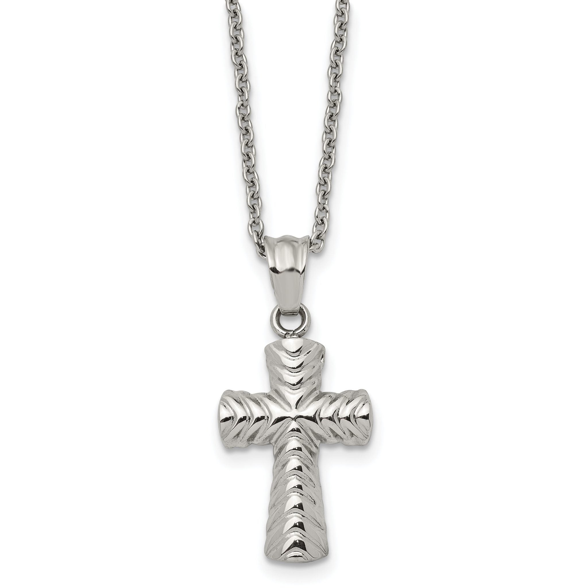 Chisel Stainless Steel Polished and Textured Cross Pendant on a 22 inch Cable Chain Necklace Main image