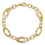 14K Polished and Wavy Textured Fancy Link Bracelet