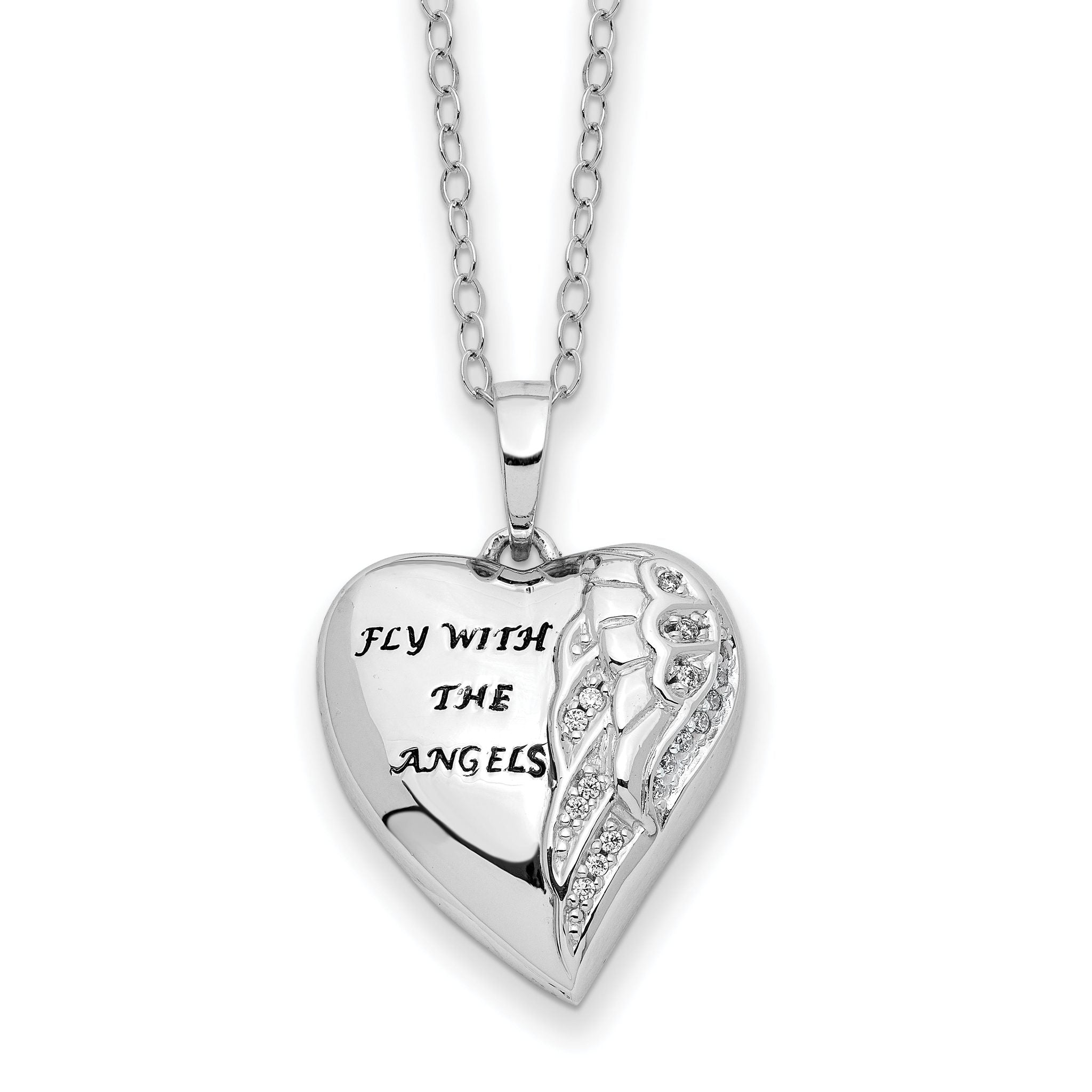 Sentimental Expressions Sterling Silver Rhodium-plated Antiqued CZ Fly With The Angels Ash Holder 18 Inch Necklace Main image