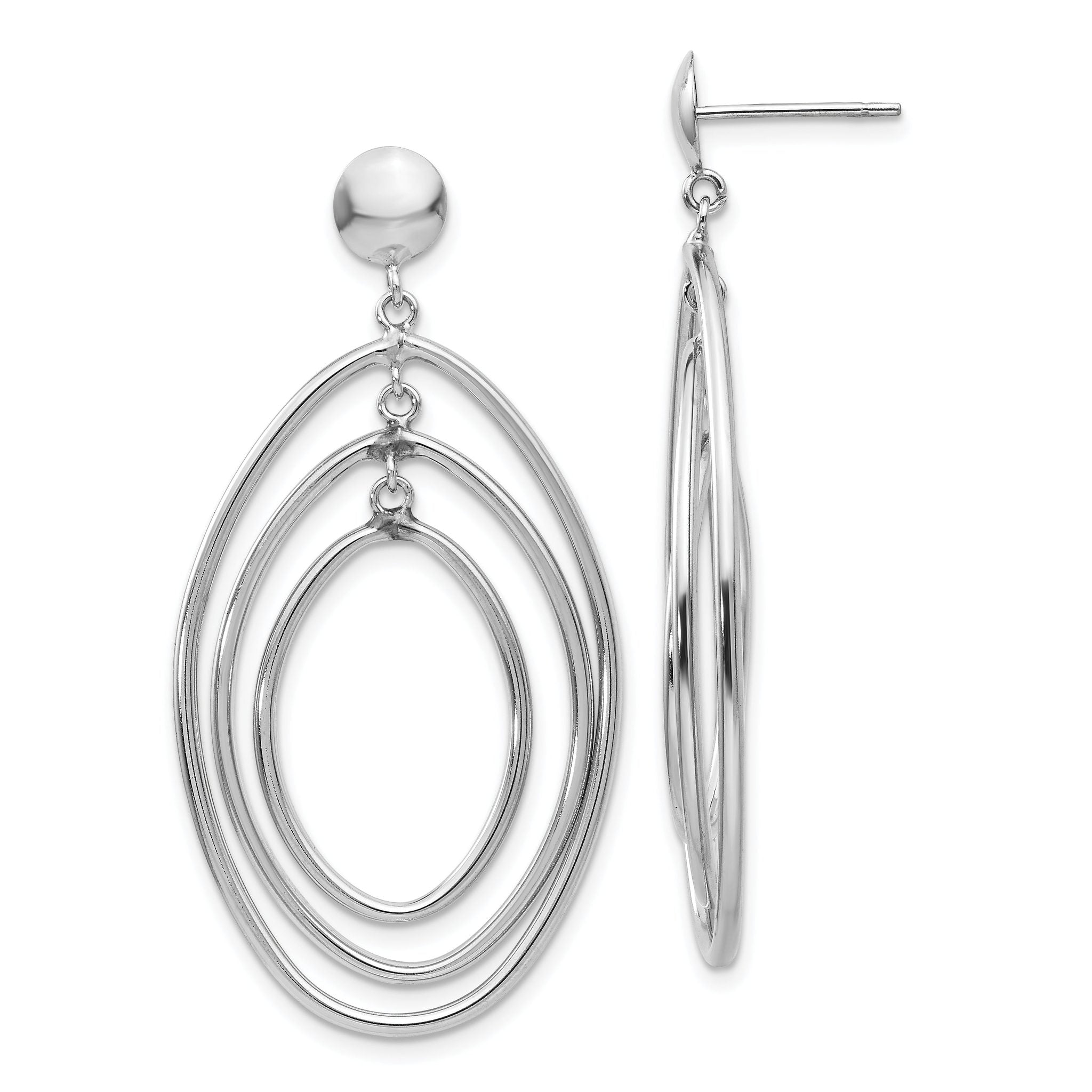 14k White Gold Oval Circle Dangle Post Earrings Main image