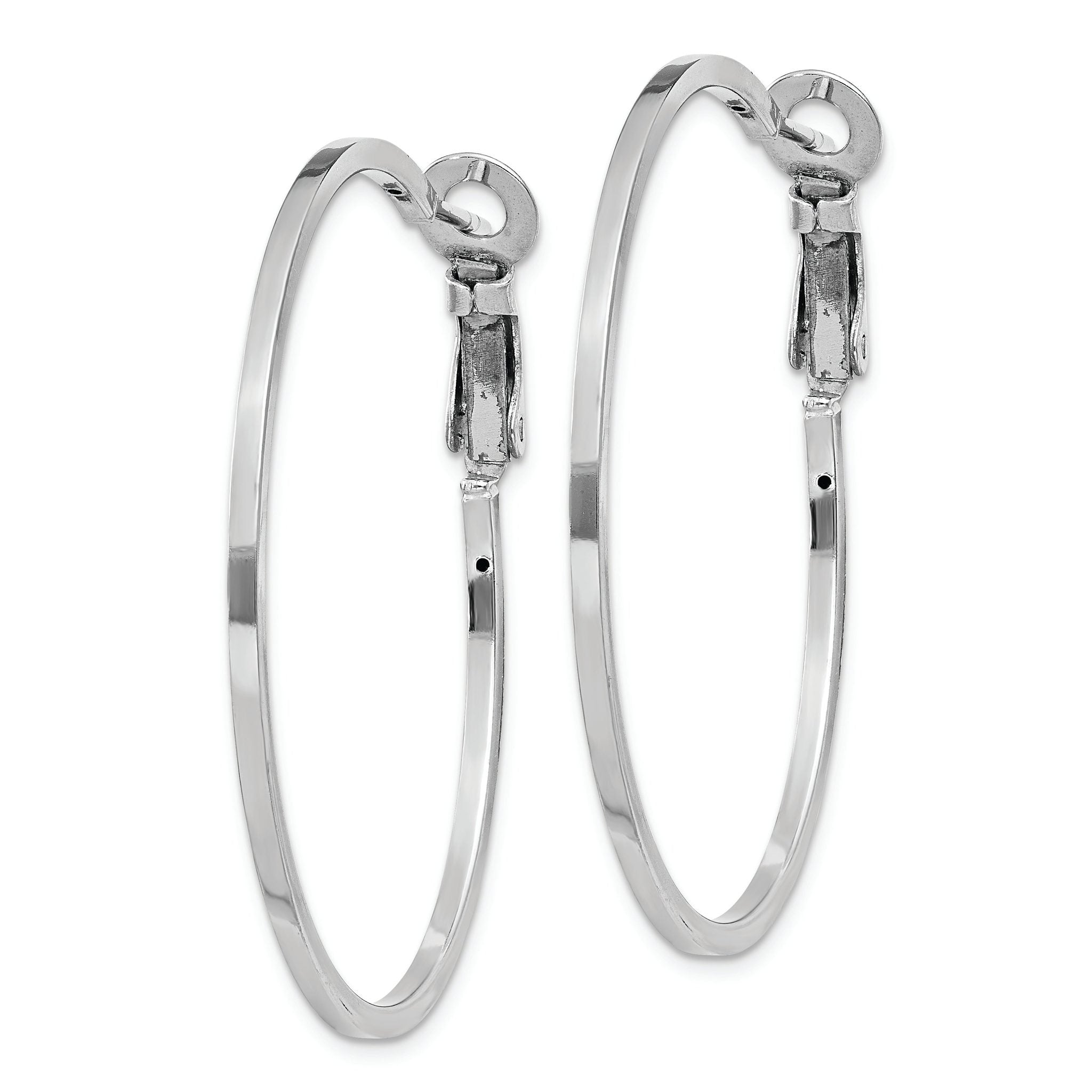 Sterling Silver RH-plated 1.5x40mm Omega Back Round Hoop Earrings Secondary image