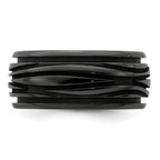 Grooved Waves Wedding Band in Black Titanium, 10mm