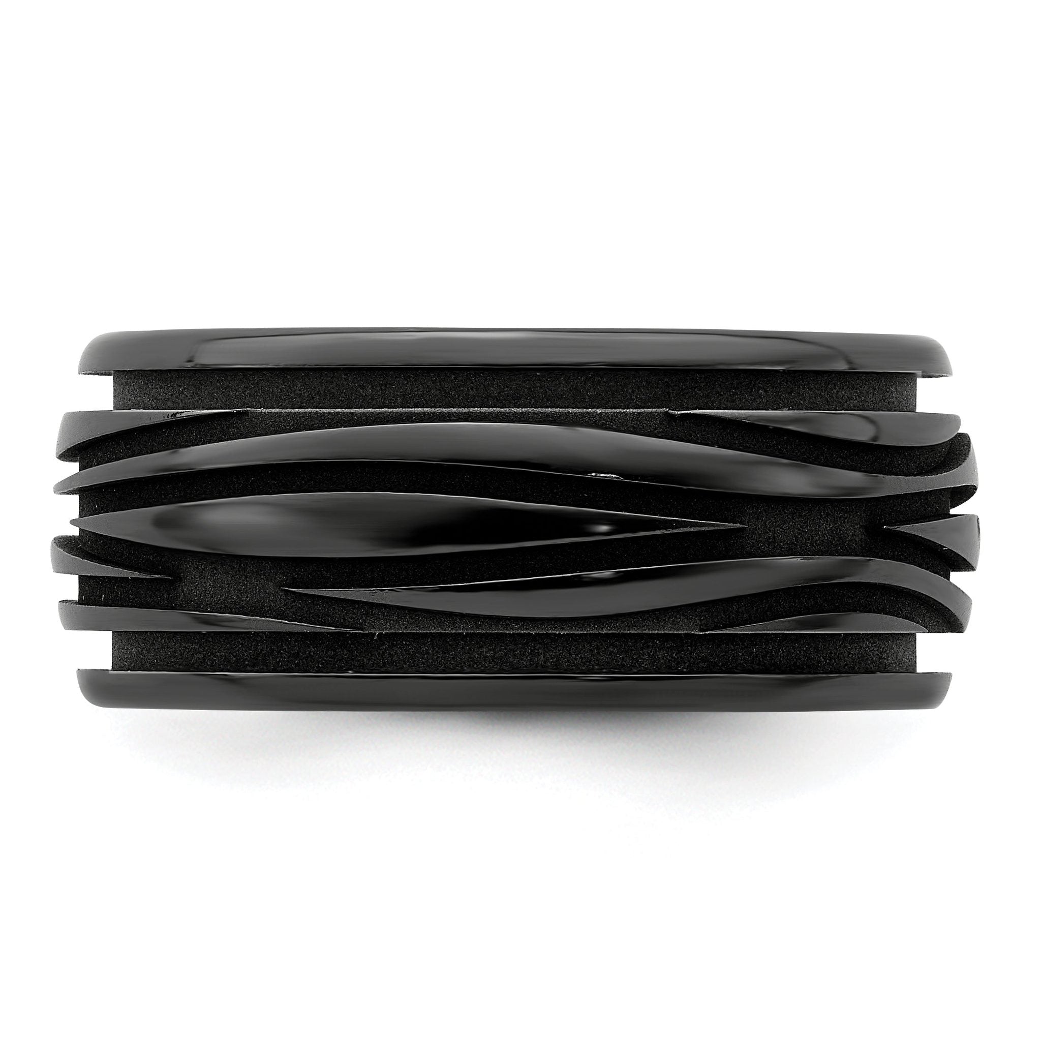 Grooved Waves Wedding Band in Black Titanium, 10mm