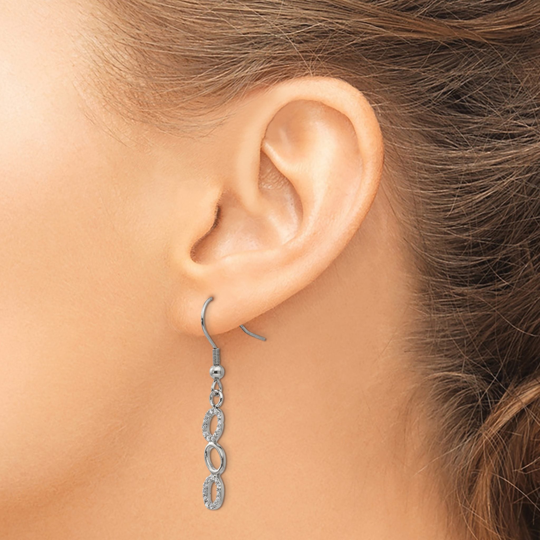 Stainless Steel Polished Oval Cubic Zirconia Drop Dangle Earrings for Women