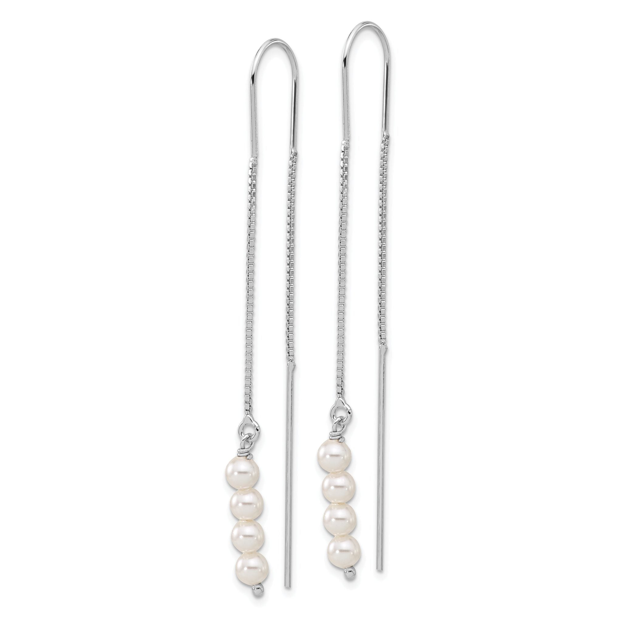 Sterling Silver Rhodium-plated Freshwater Cultured Pearl Threader Earrings Secondary image