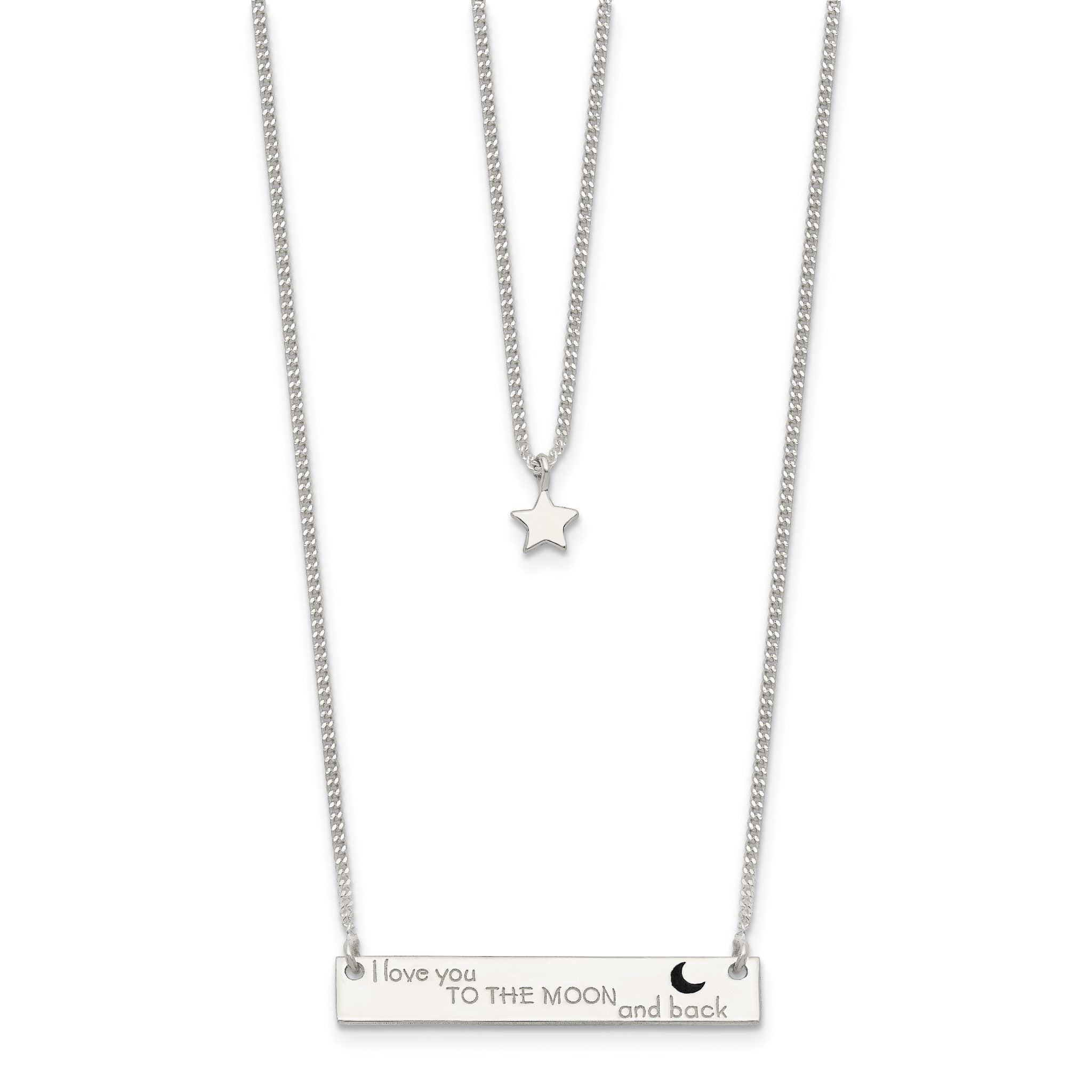 Sterling Silver Enameled Moon and Back 2-Strand Bar Necklace Secondary image