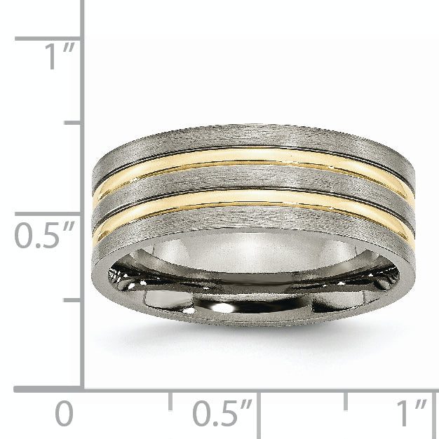 Grooved Wedding Band in Titanium with Gold IP Plating, 8mm