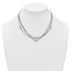 Sterling Silver Rhodium-plated Beaded Triple Strand Mesh 17 inch with 1 inch Extension Necklace