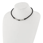 Stainless Steel Polished & Hematite Beads Leather Cord Necklace