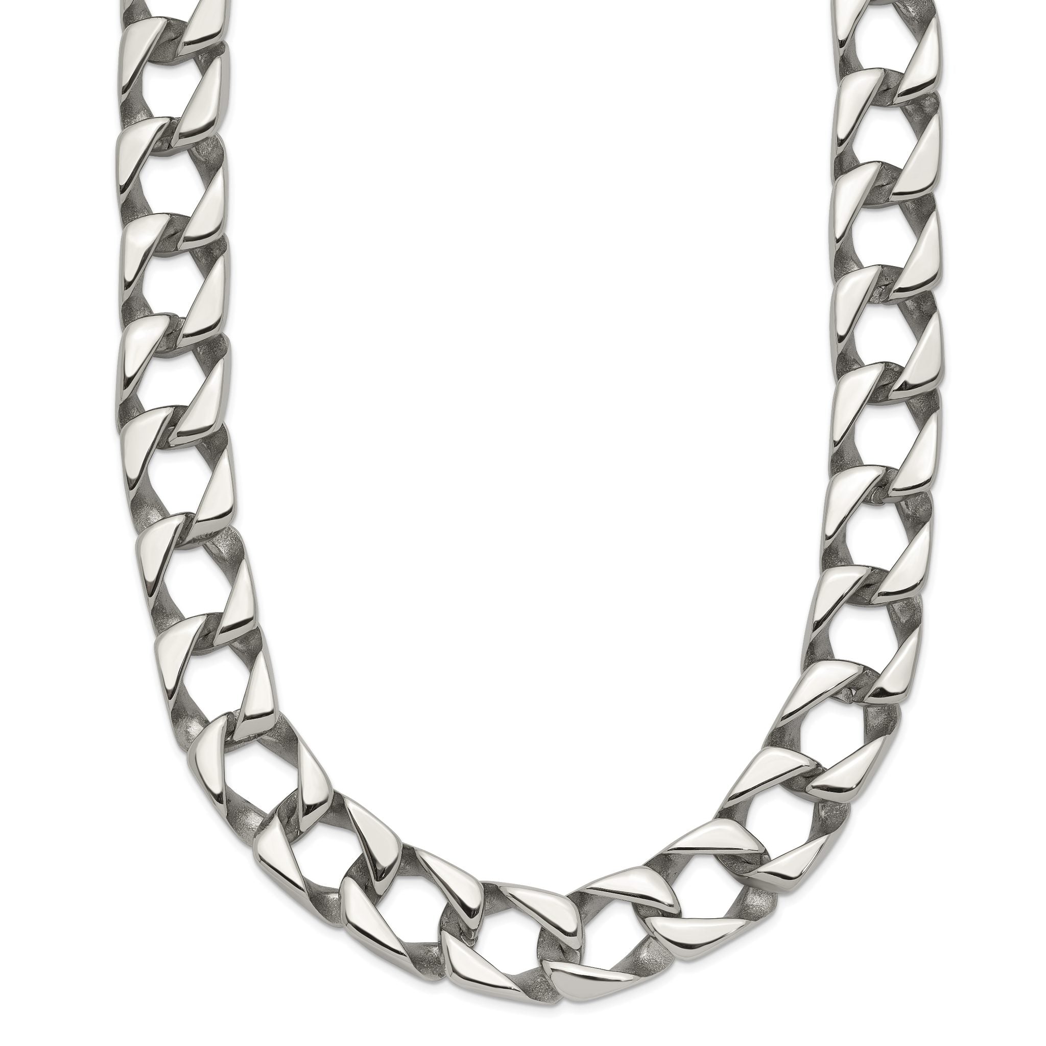 Sophia Jewelers Men's Polished Stainless Steel Curb Chain Necklace 24 Elegant Gift-Ready