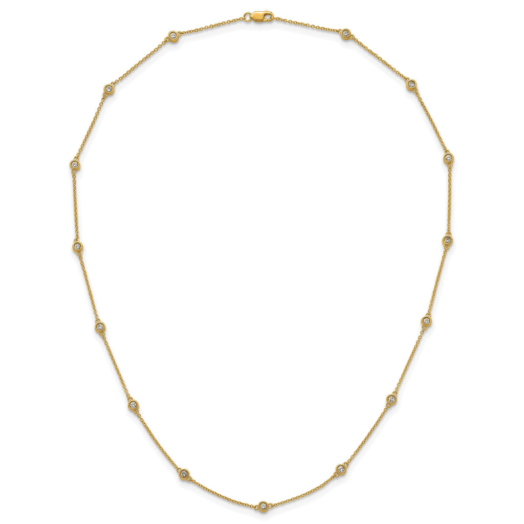 14k Complete 1/2 carat Bezel-set Diamond and Cable Chain 13-Station 16 inch Necklace