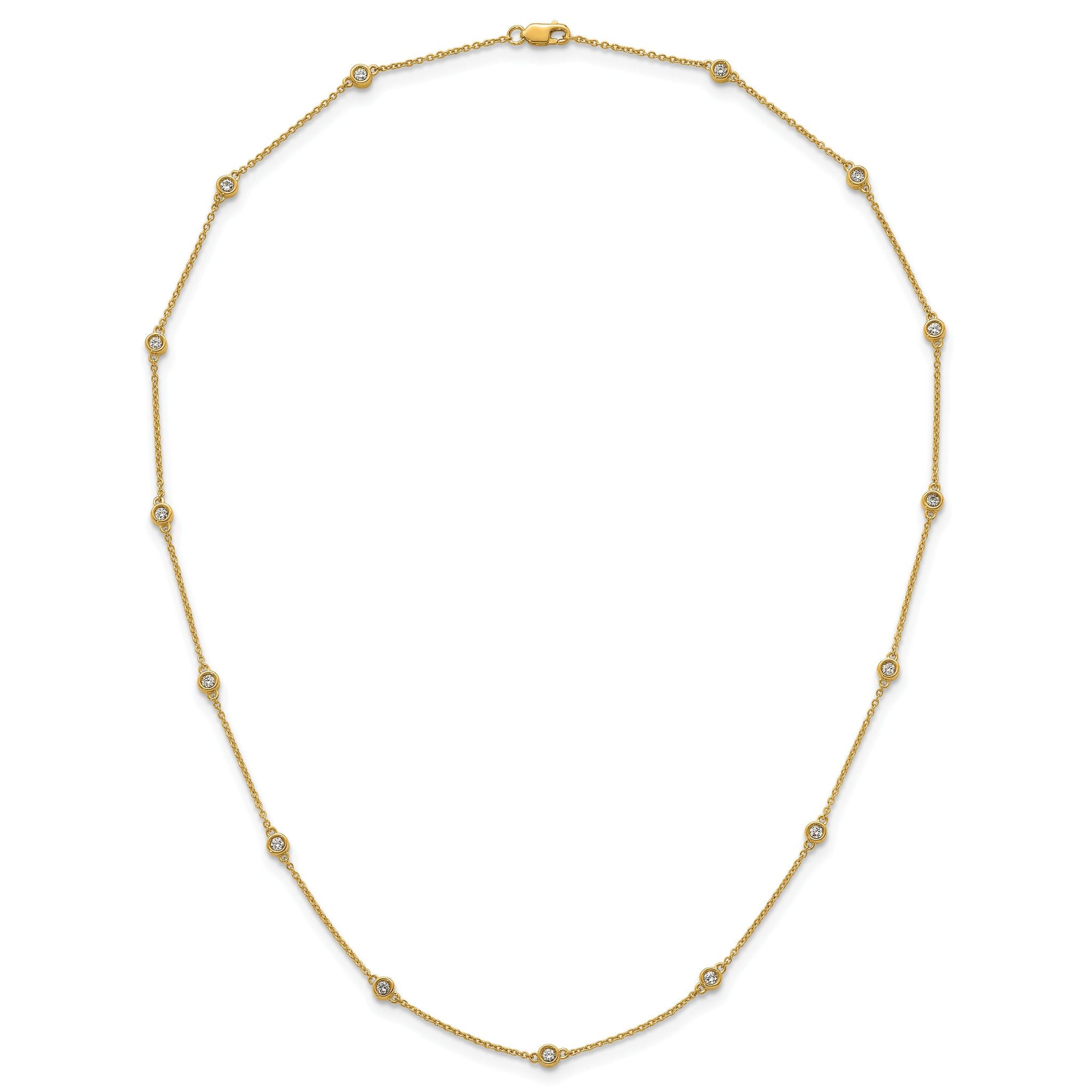 14k Complete 1/2 carat Bezel-set Diamond and Cable Chain 13-Station 16 inch Necklace