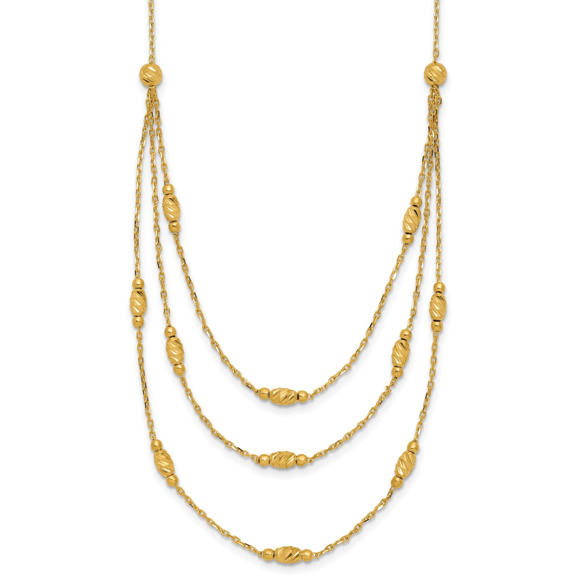 14K Polished and Dia-cut Layered Beaded w/2in ext. Necklace Main image