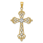 14K Gold Rhodium-Plated Diamond-Cut Cross Pendant Polished & Elegant Design