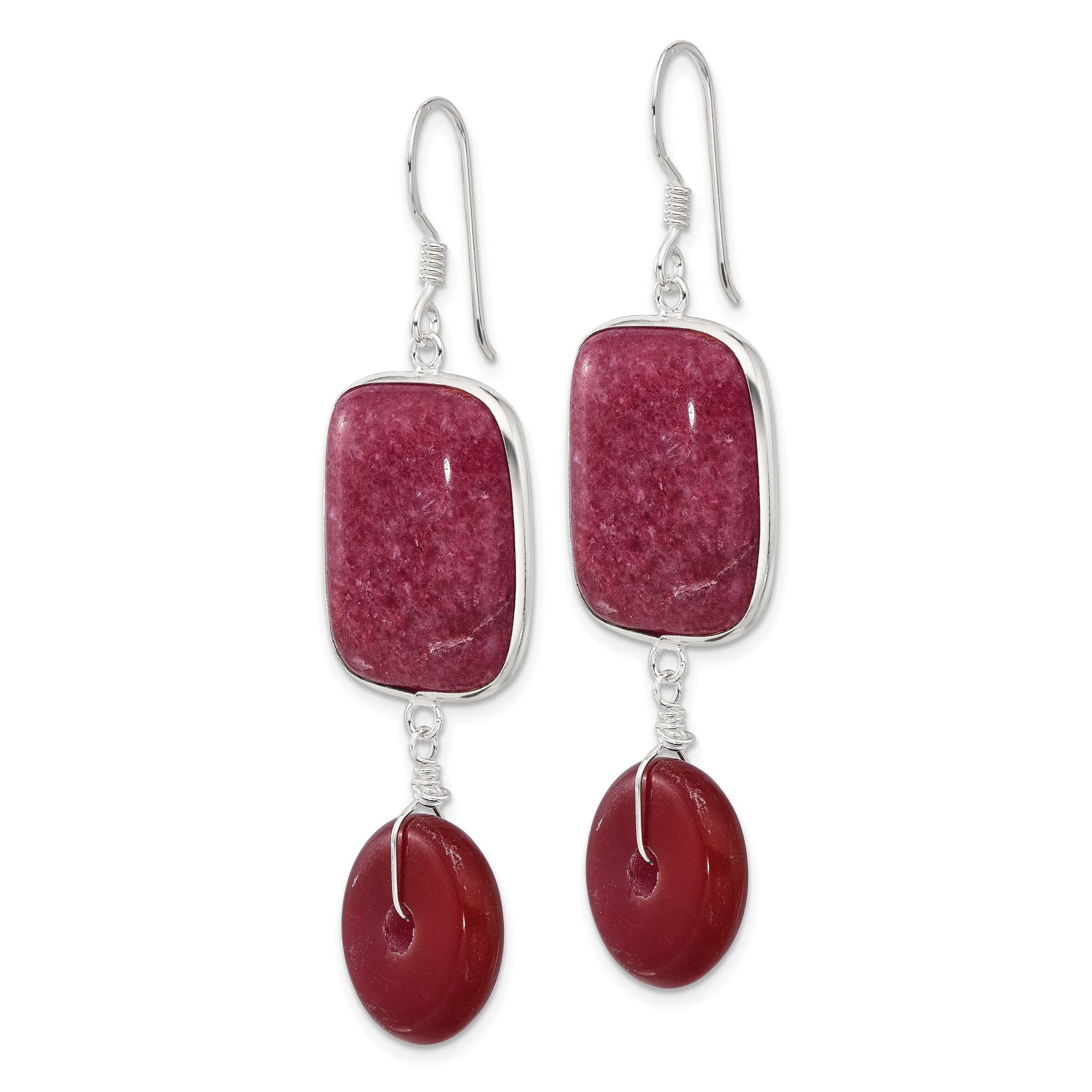 Sterling Silver Polished Carnelian and Red Jade Dangle Earrings Secondary image