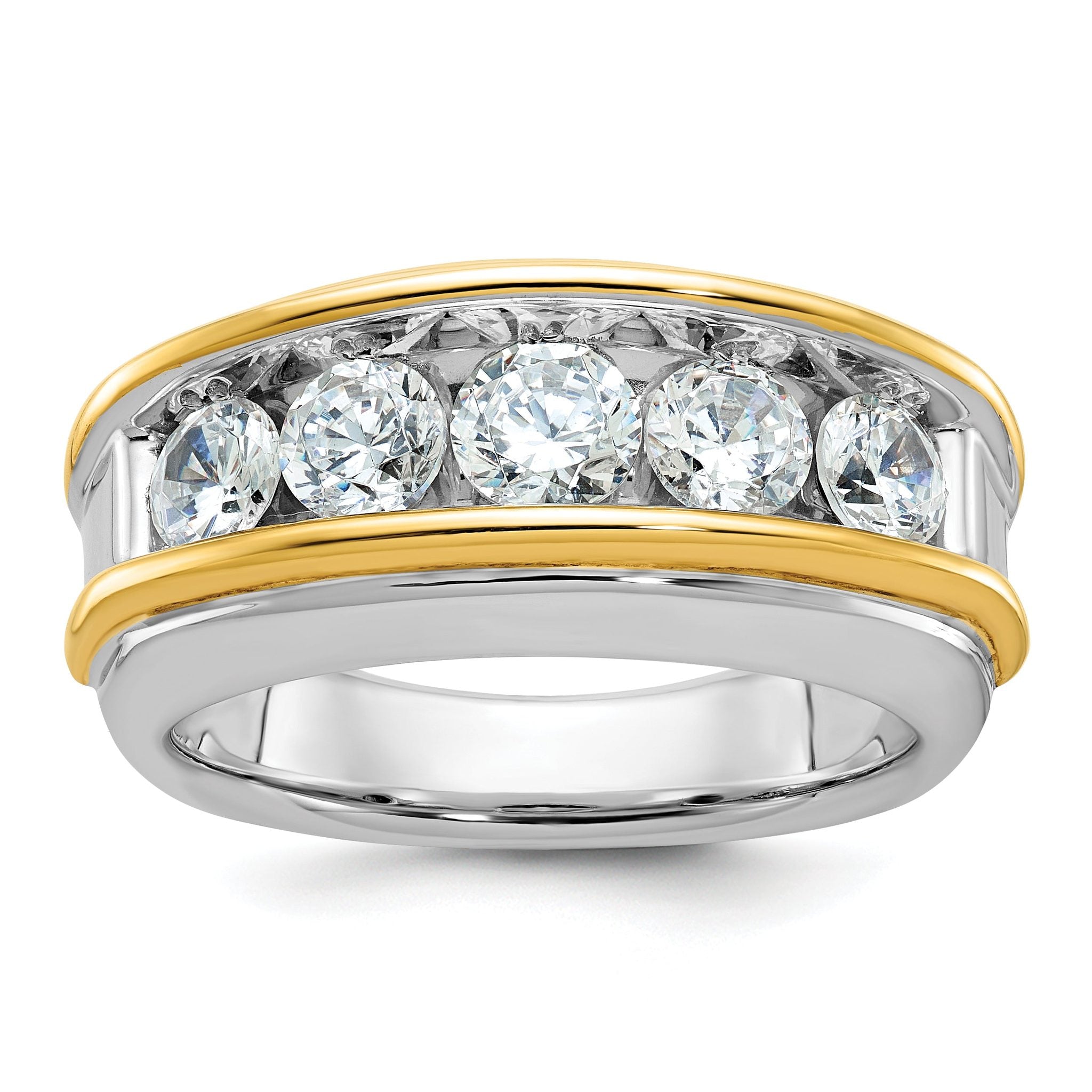14k Two-tone Men's Polished 5-Stone 2 Carat AA Quality Diamond Ring