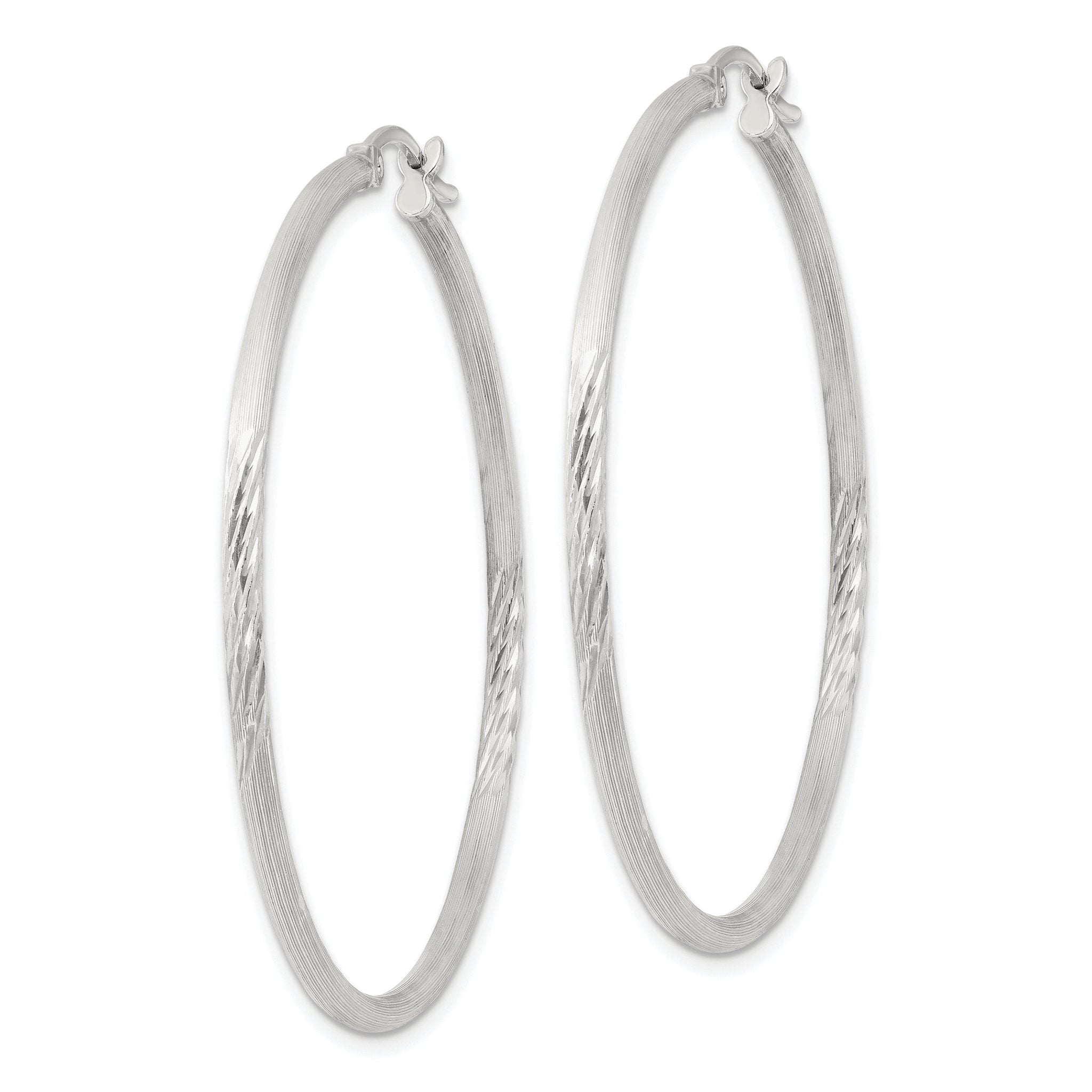 Sterling Silver 2mm Polished/Satin D/C Hoop Earrings Secondary image