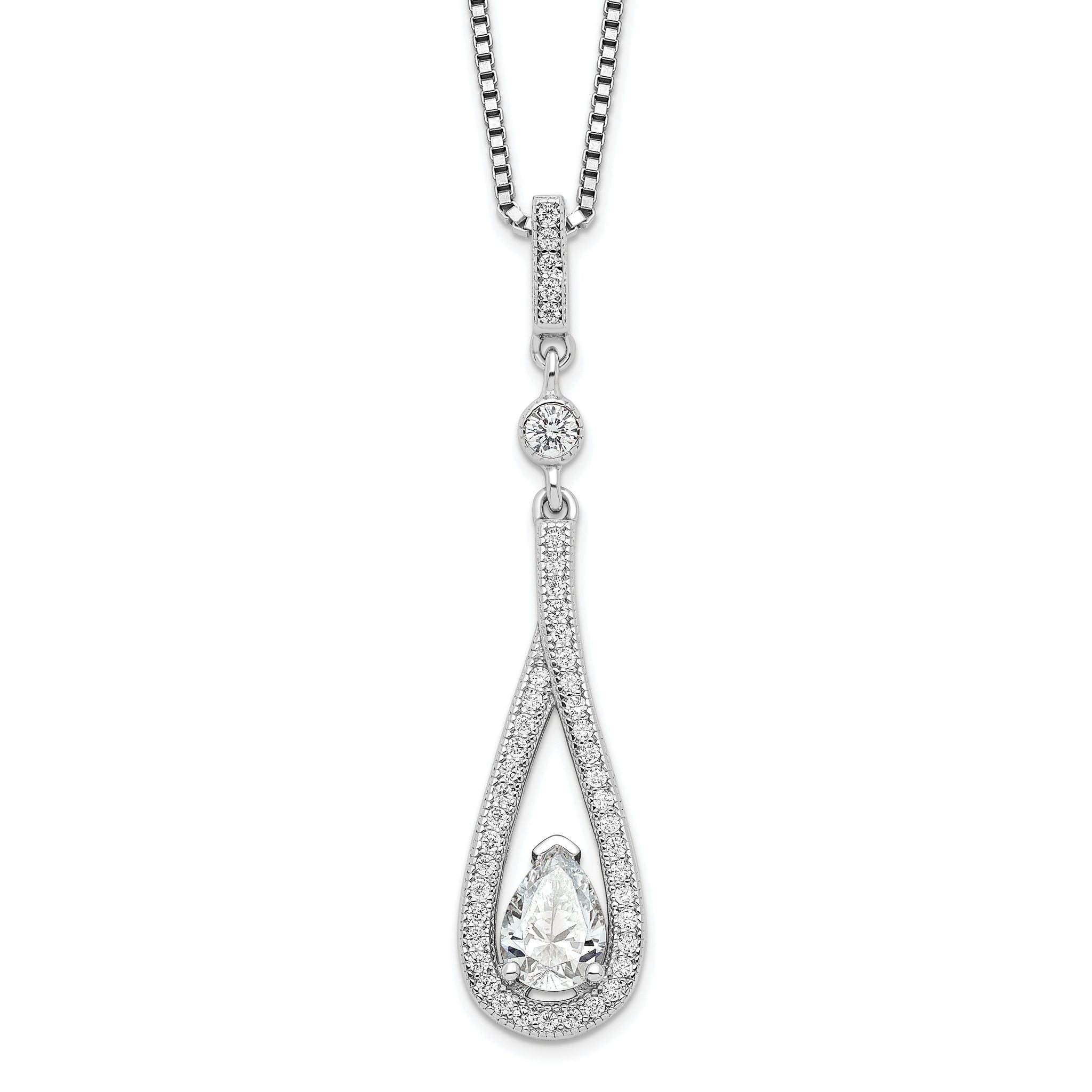 Brilliant Embers Sterling Silver Rhodium-plated 46 Stone 18 inch with 2 inch extender Spring Ring Clasp Micro PavÃƒÆ’Ã†â€™Ãƒâ€šÃ‚Â¢ÃƒÆ’Ã‚Â¢Ãƒâ€šÃ¢â‚¬Å¡Ãƒâ€šÃ‚Â¬ÃƒÆ’Ã¢â‚¬Â¦Ãƒâ€šÃ‚Â¡ CZ Teardrop Necklace with 2 Inch Extender Main image