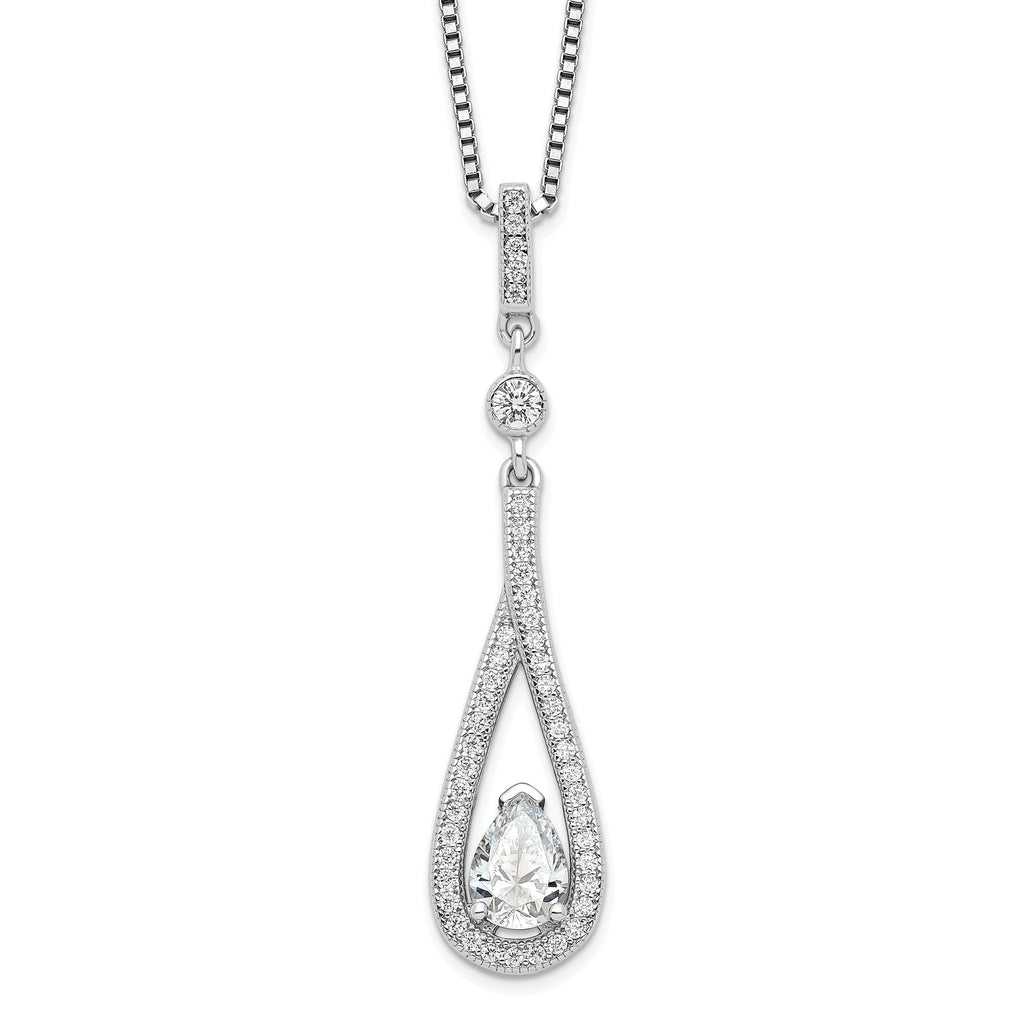 Brilliant Embers Sterling Silver Rhodium-plated 46 Stone 18 inch with 2 inch extender Spring Ring Clasp Micro PavÃƒÆ’Ã†â€™Ãƒâ€šÃ‚Â¢ÃƒÆ’Ã‚Â¢Ãƒâ€šÃ¢â‚¬Å¡Ãƒâ€šÃ‚Â¬ÃƒÆ’Ã¢â‚¬Â¦Ãƒâ€šÃ‚Â¡ CZ Teardrop Necklace with 2 Inch Extender