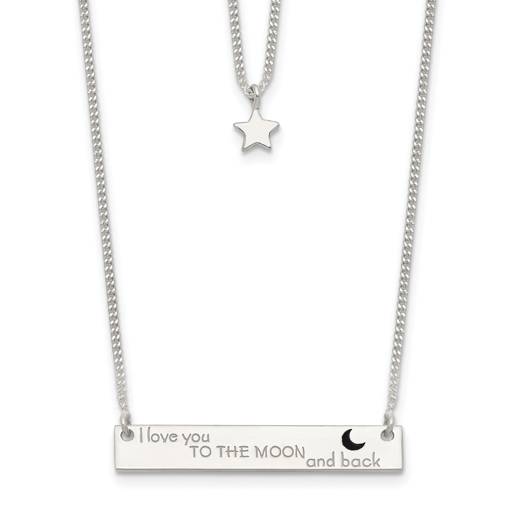 Sterling Silver Enameled Moon and Back 2-Strand Bar Necklace Main image