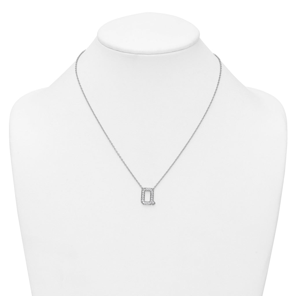 14k White Gold 3/8 carat Lab Grown Diamond VS+ F+ Complete Letter Q 18 inch Initial Necklace