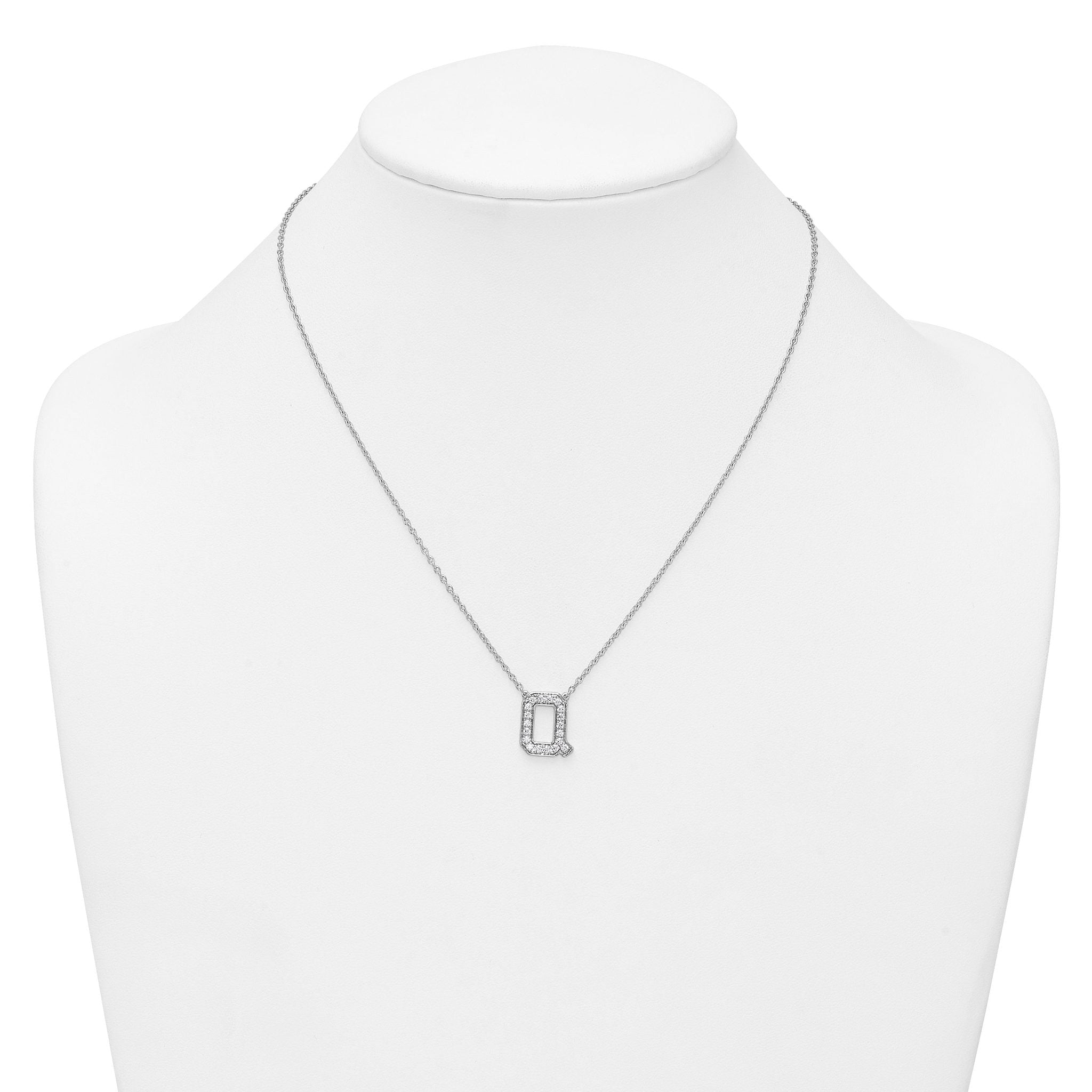 14k White Gold 3/8 carat Lab Grown Diamond VS+ F+ Complete Letter Q 18 inch Initial Necklace
