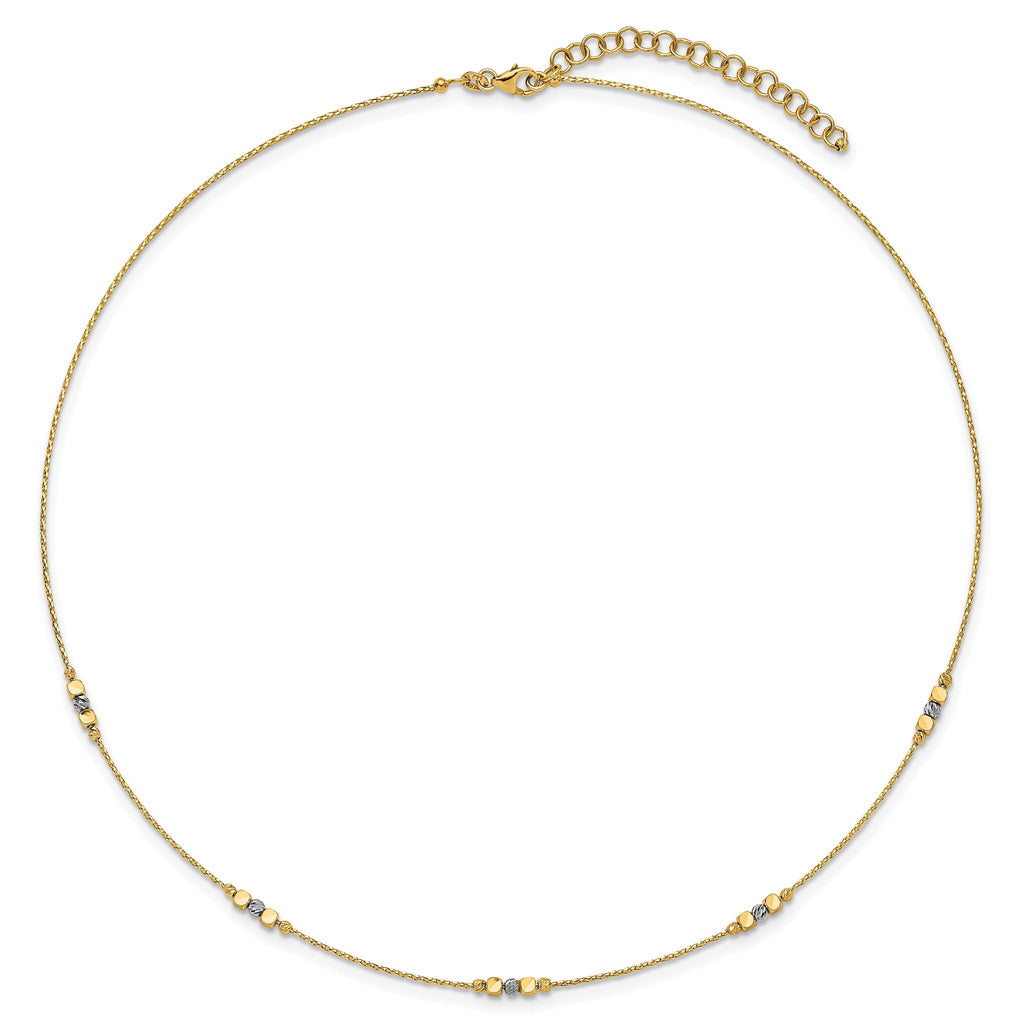 14K Two-tone Pol/Texture/Dia-cut Beads w/2in ext. Necklace