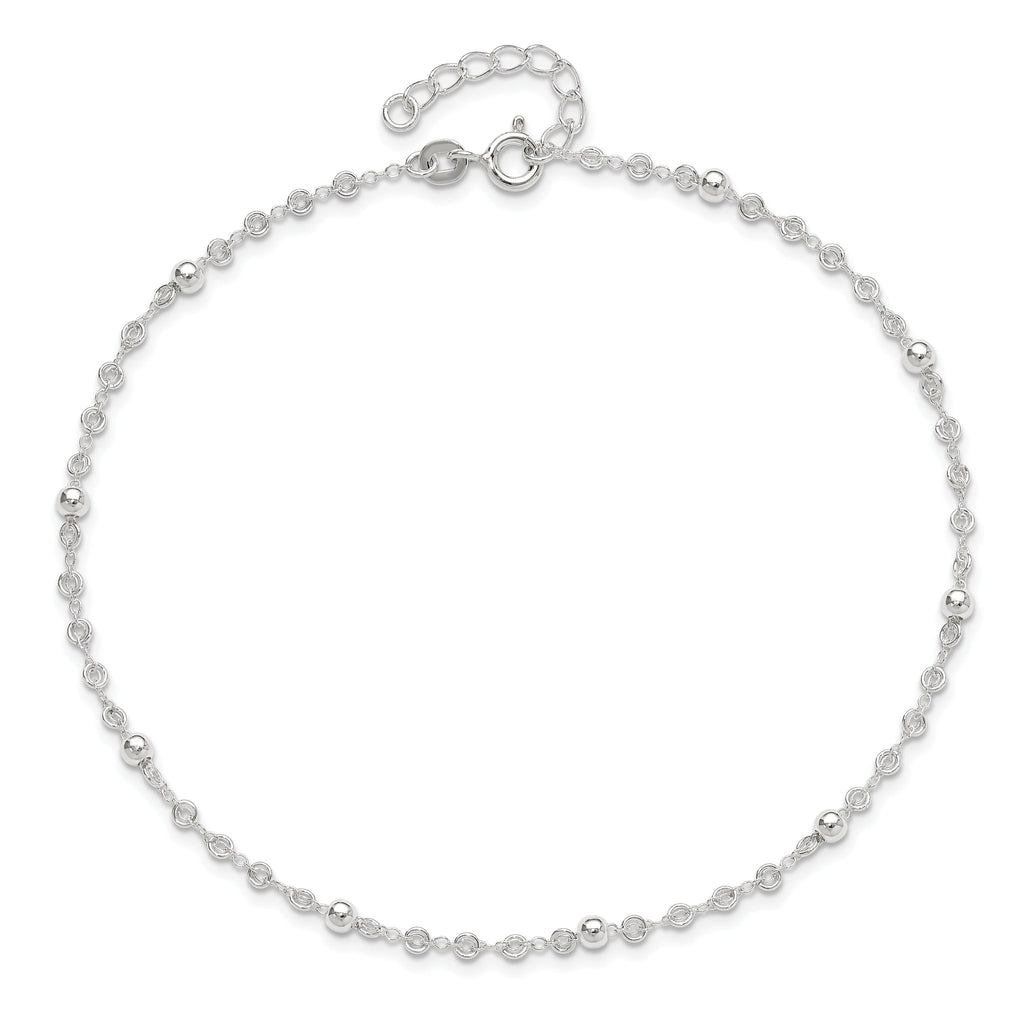 Sterling Silver Beads 9 inch Plus 1 inch Extender - Total 10 inch Anklet