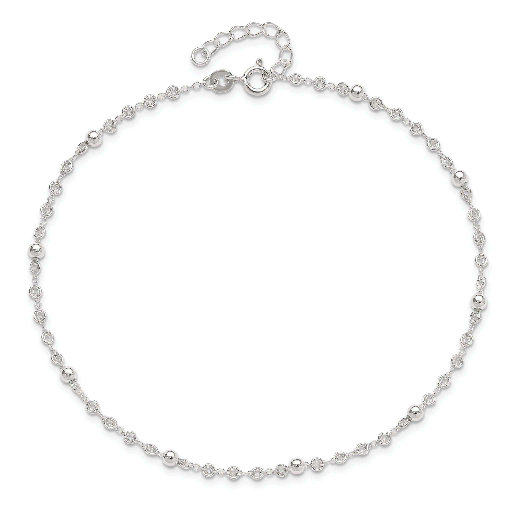 Sterling Silver Beads 9 inch Plus 1 inch Extender - Total 10 inch Anklet