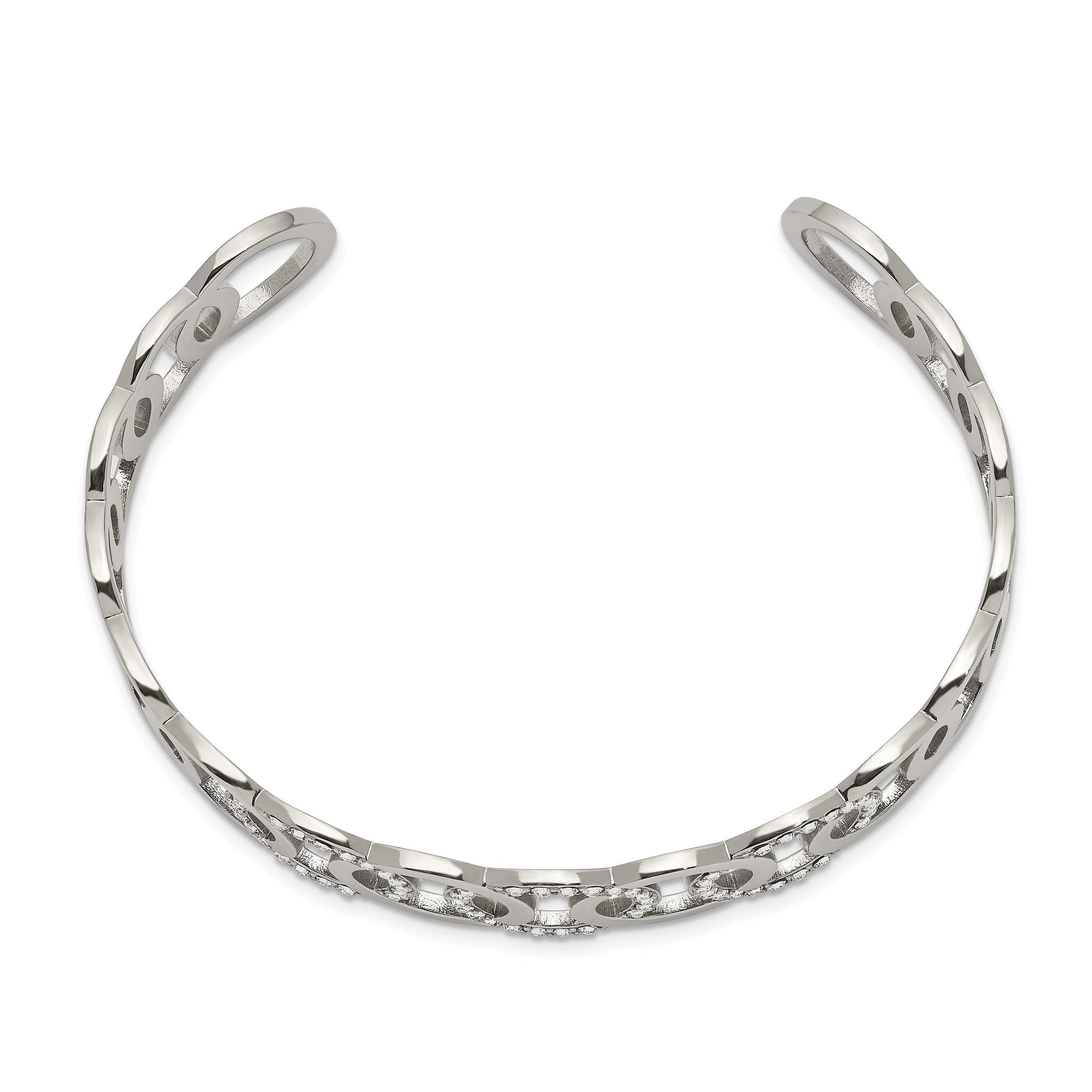 Stainless Steel Polished with Crystals 14.5mm Circles Cuff Bangle Bracelet for Women