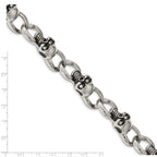 Stainless Steel Antiqued and Polished with Cubic Zirconia Skull Link Bracelet for Men