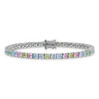 Sterling Silver Rhodium-plated Polished Pastel Green, Pink, Blue and Purple CZ 7.25 inch Bracelet
