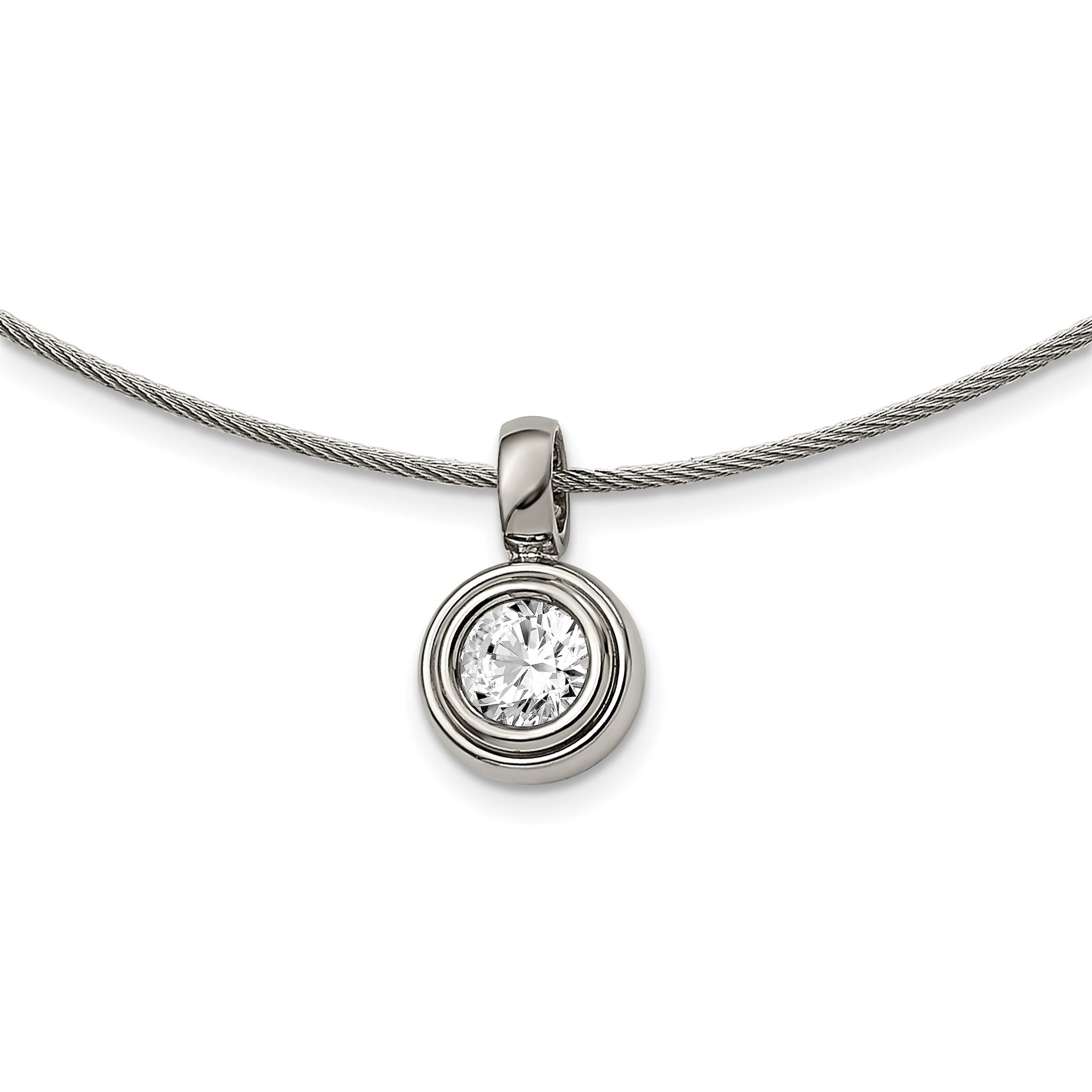 Chisel Titanium CZ Pendant with Polished Stainless Steel 17 inch Wire Necklace Main image