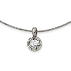 Cubic Zirconia Necklace in Titanium & Stainless Steel, 17 Inch - Sophia Jewelers