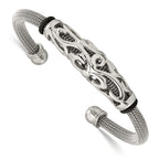 Stainless Steel Polished Mesh with Black Rubber Bangle Bracelet for Women