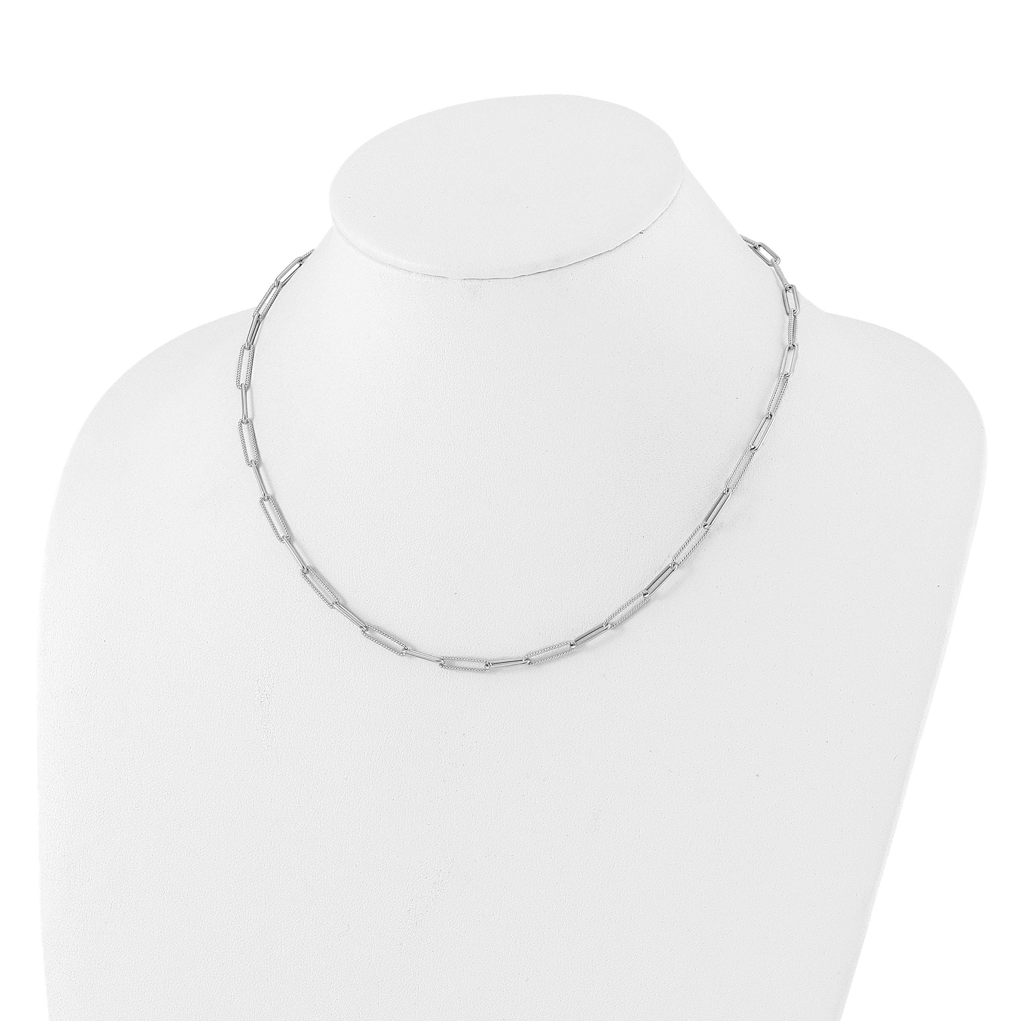 14K White Gold Polished / Textured Paperclip Link Necklace Secondary image