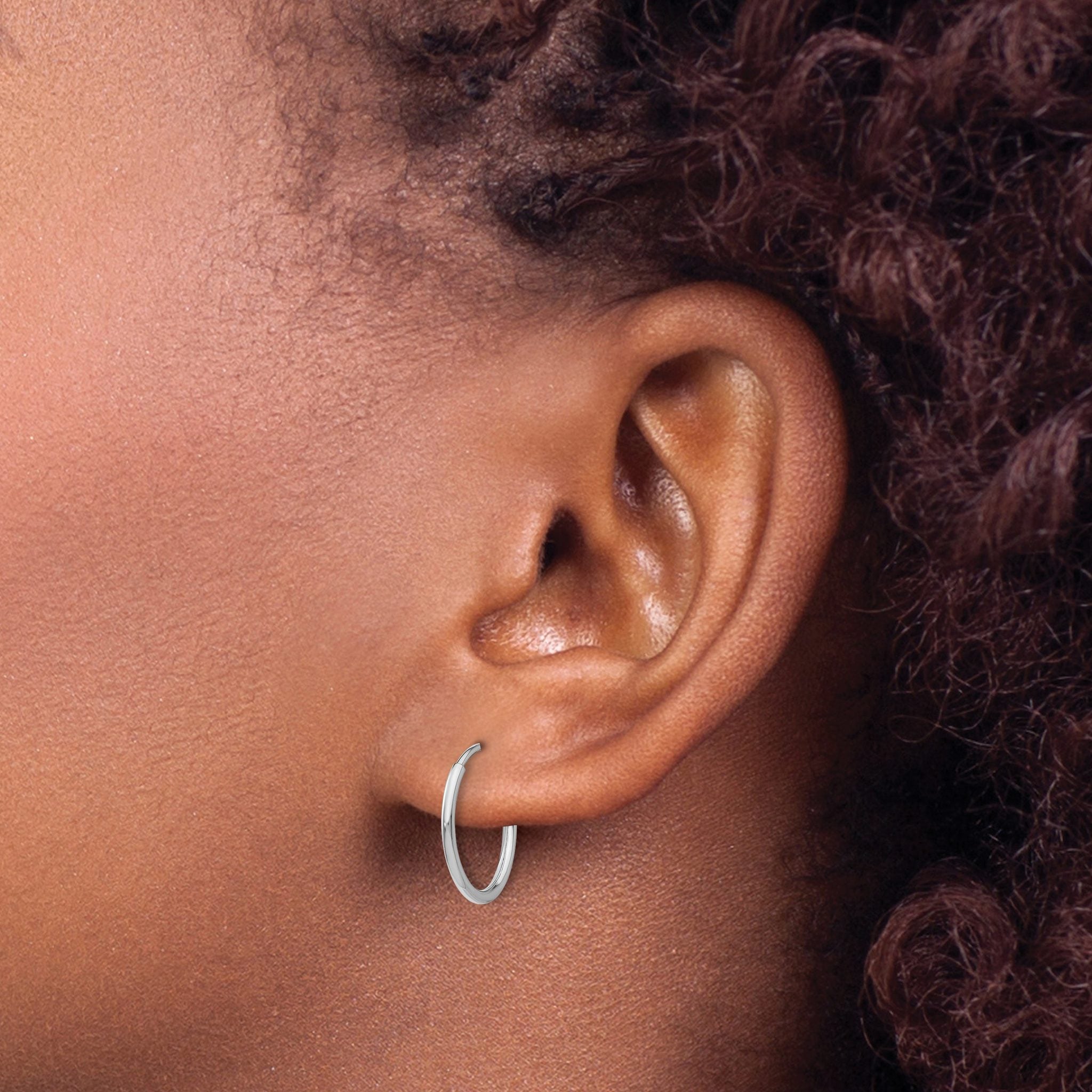 14k White Gold 1.20mm Endless Tube Hoop Earrings
