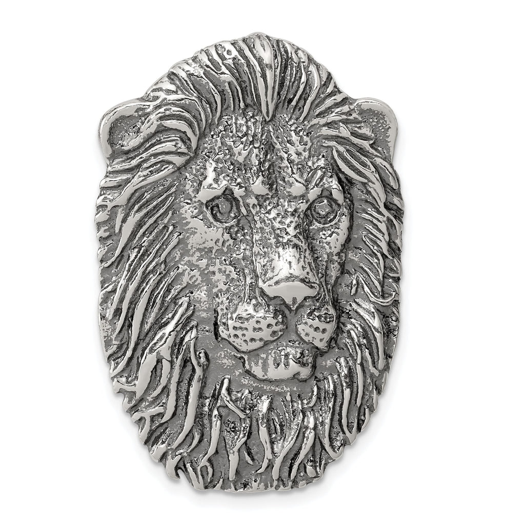 Sterling Silver Antiqued Lion Head Pendant for Men
