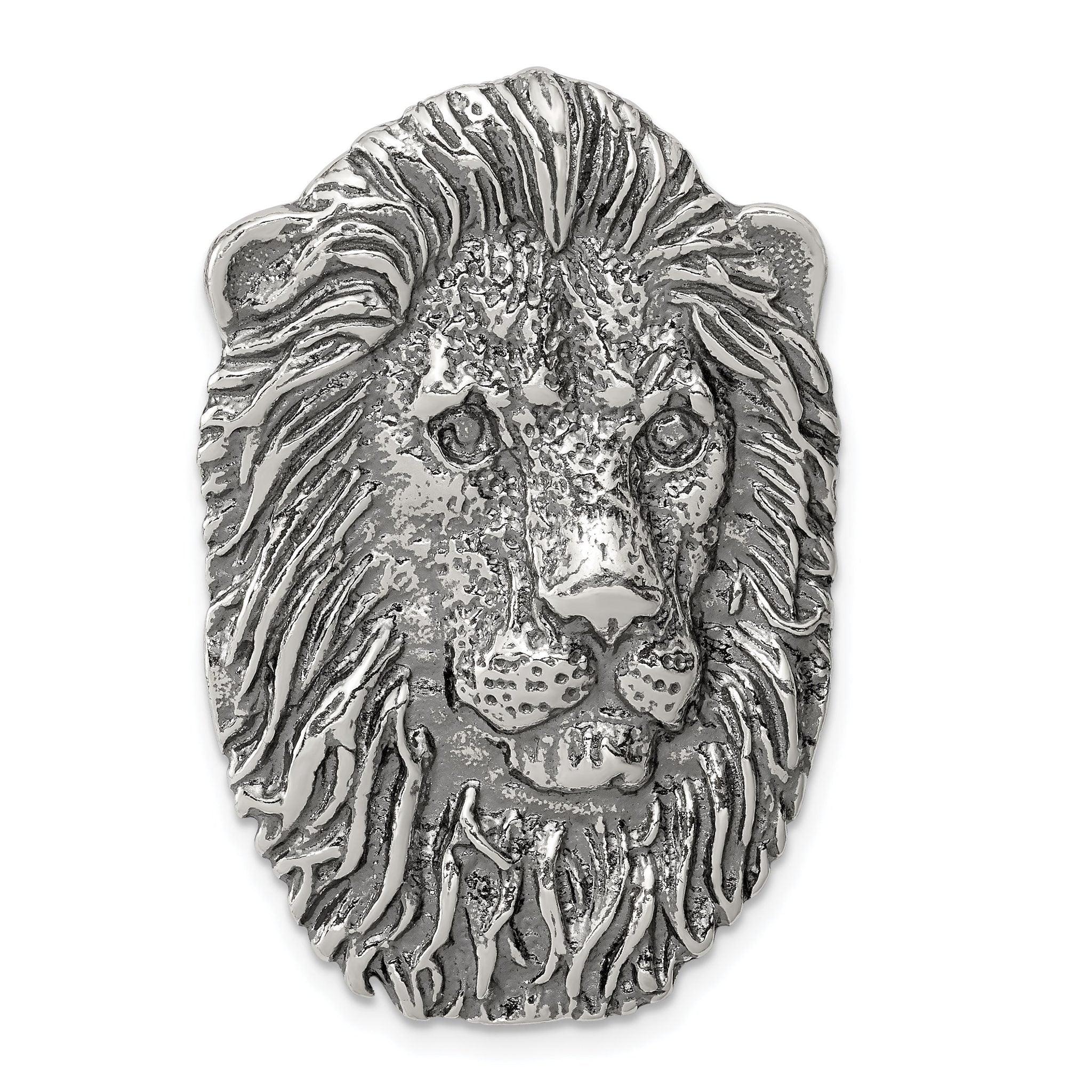 Sterling Silver Antiqued Lion Head Pendant for Men