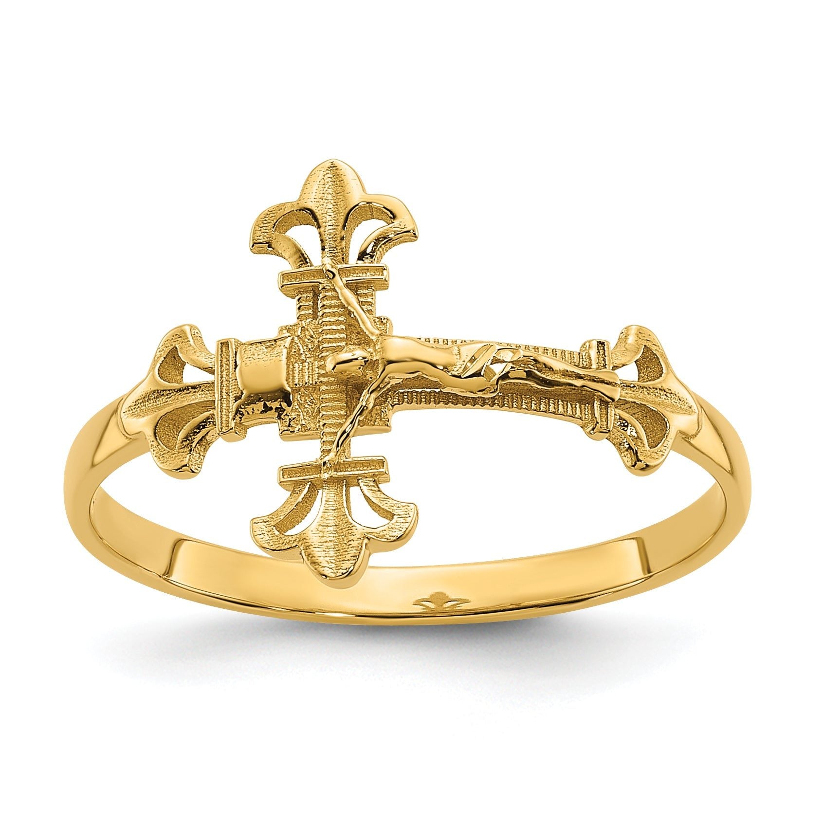 14K Diamond Cut Crucifix Ring Main image