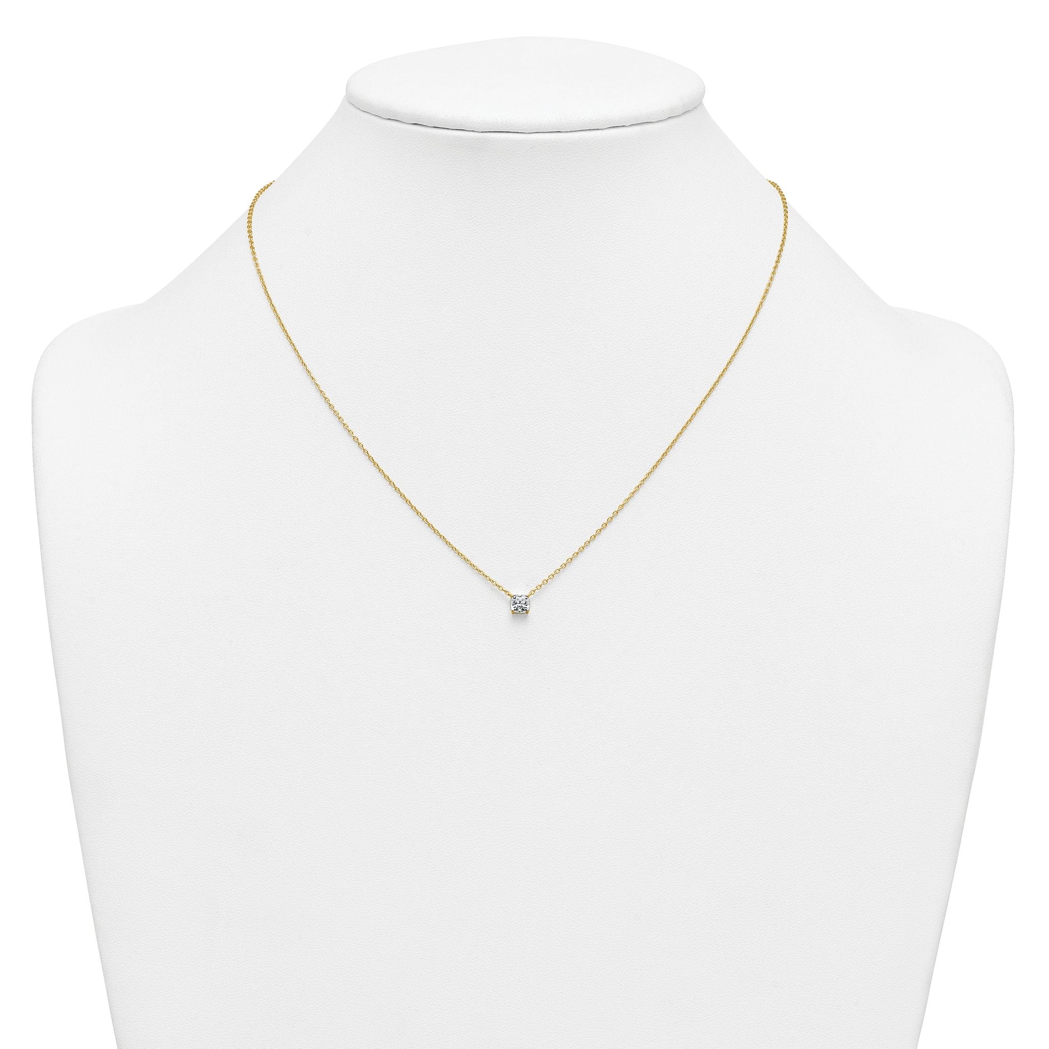14k 1/2 carat Lab Grown Diamond VS/SI+ G+ Cushion Complete 18 inch Four Prong Pendant Necklace