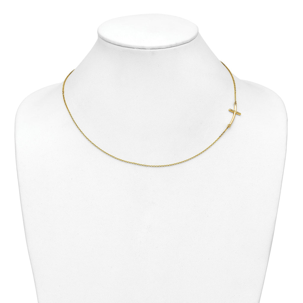 10k Large Sideways Curved Cross Necklace