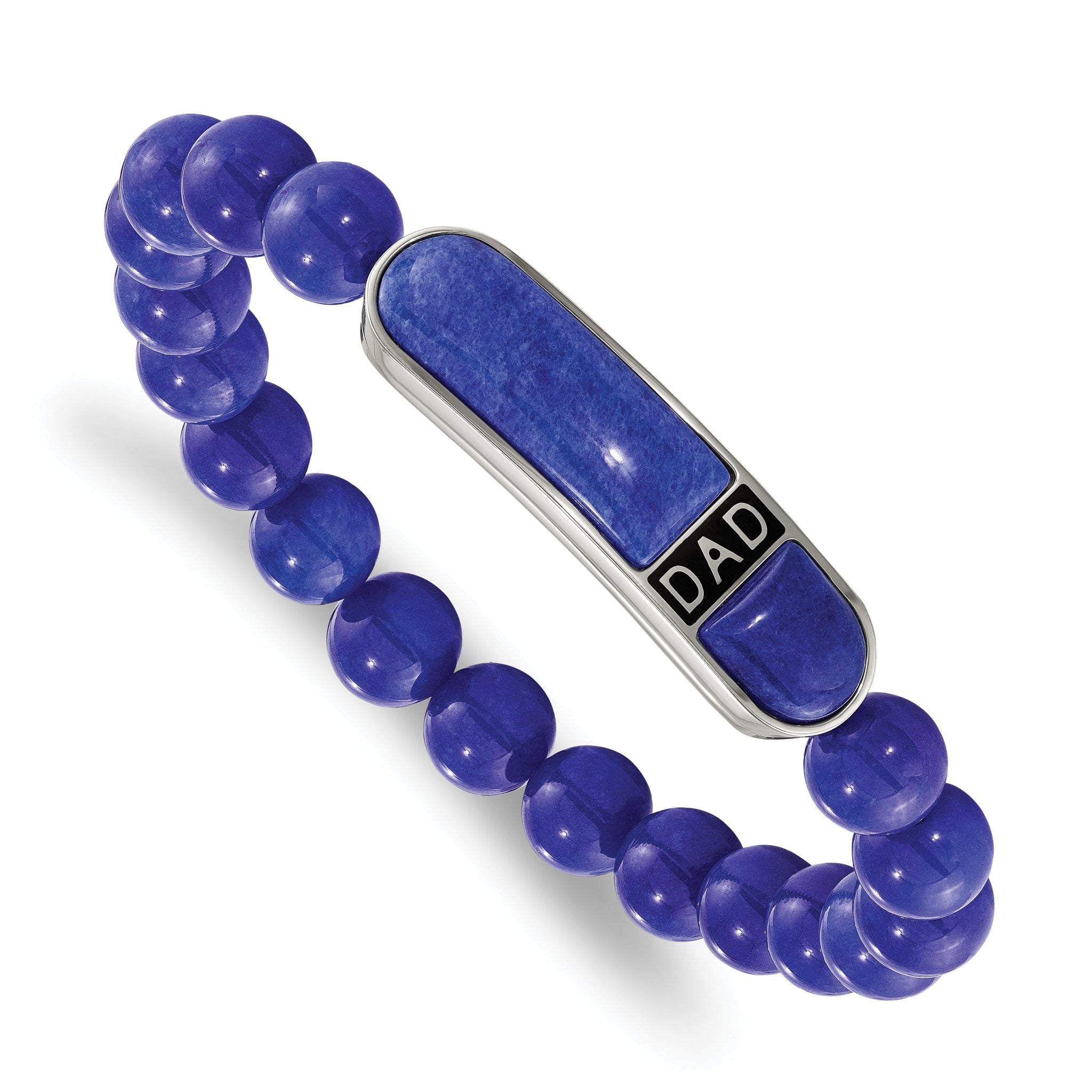 Stainless Steel Polished Enameled 10.5mm Lapis Beaded Stretch Dad ID Bracelet for Men Main image