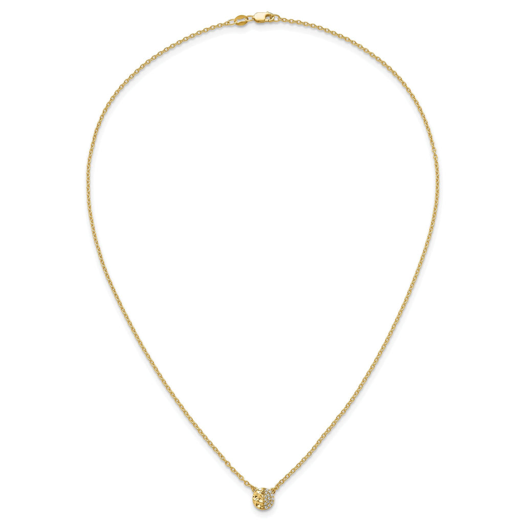 14K Polished and Hammered 1/20 carat Diamond Disk 18 inch Necklace