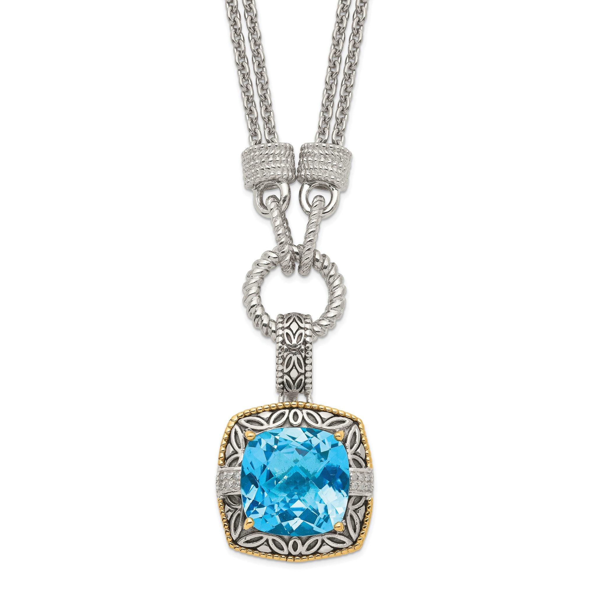 Shey Couture Sterling Silver with 14K Accent 17 Inch Antiqued Sky Blue Topaz and Diamond Necklace with 1 Inch Extender Main image