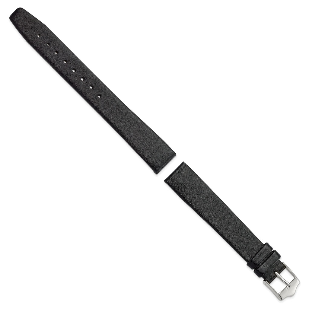 Smooth Flat Leather Watch Band in Black with Silver-Tone Buckle, 20mm