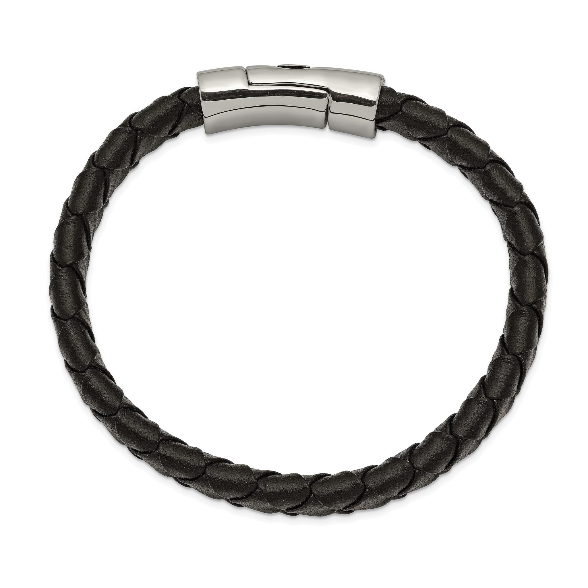 Stainless Steel Antiqued and Polished Cross Black Leather Bracelet for Men Secondary image